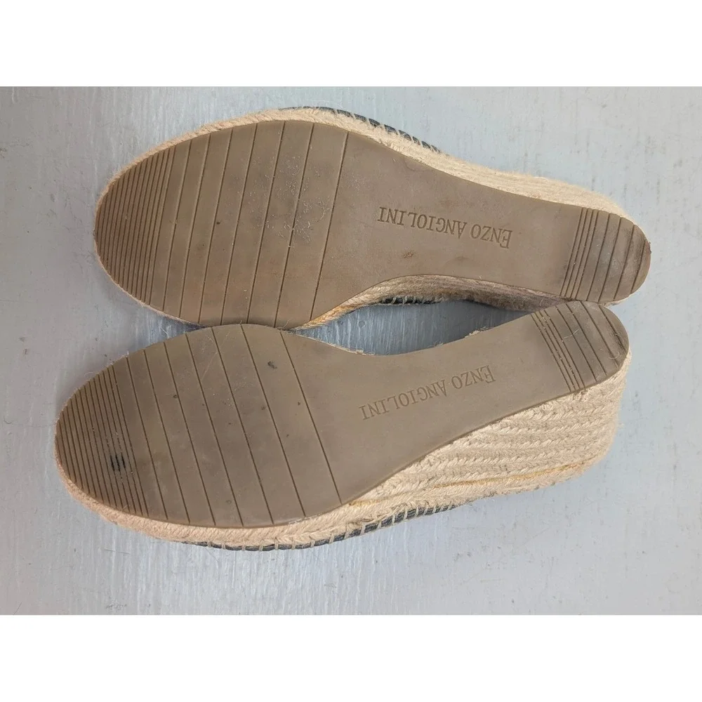 Enzo Angiolini‎ Espadrille Wedge Sandals Open Toe Mules Black Leather Women's 7M